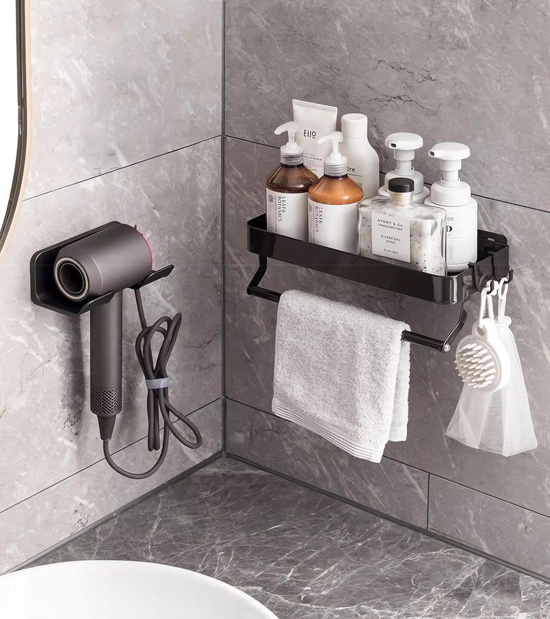 SUPTEC Universal Hair Dryer Holder  Blow Dryer Hanger Wall Mount for Hair Dryer Hook with Plug&Cord Organizer Self Adhesive for Cabinet Bathroom(1 Pack Black) - Image 2